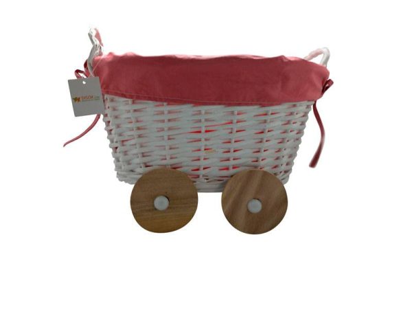 CESTA DE MIMBRE EN FORMA DE CARRITO ROSA - Image 2