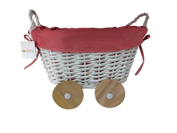CESTA DE MIMBRE EN FORMA DE CARRITO ROSA - Image 3