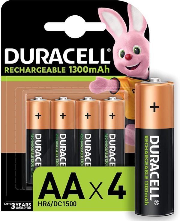 Duracell Pilas Recargables NiHM AA LR6 1.2V 1300mAh - Precargadas - 4 Unidades