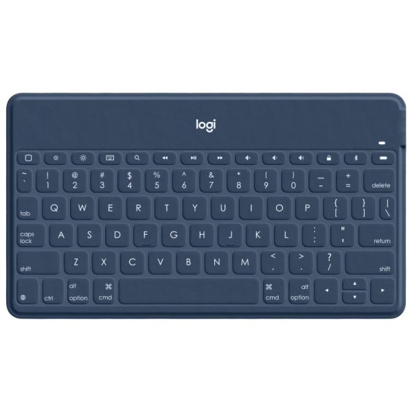 Logitech Keys to Go Teclado Bluetooth para iPhone, iPad y Apple TV - Teclas de Acesso Directo - Base para Smartphone - Ultraligero - Proteccion Antiderrames - Color Azul