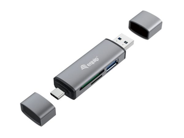 Equip Lector de Tarjetas SD/MicroSD hasta 2TB con Conectores USB-A y USB-C - Carcasa de Aluminio