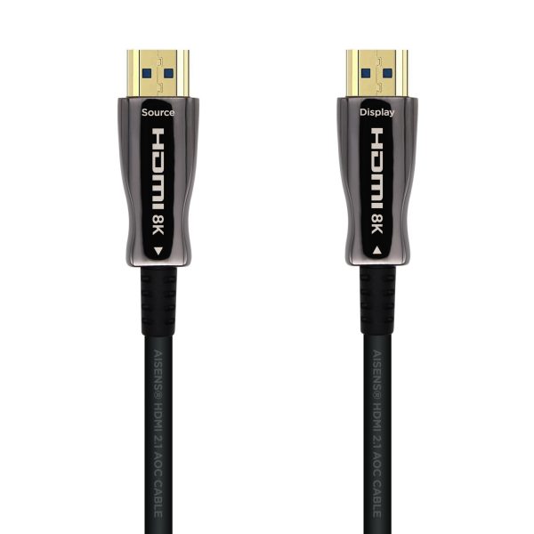 Aisens Cable HDMI V2.1 AOC (Active Optical Cable) Fibra Optica Ultra Alta Velocidad UHS 8K@60Hz 4K@120Hz 4:4:4 48Gbps - A/M-A/M - 30m - Color Negro