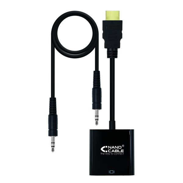 Nanocable Conversor HDMI a SVGA+audio - HDMI A/M-SVGA/H+Jack 3.5/H - 10cm+1.0m - Color Negro