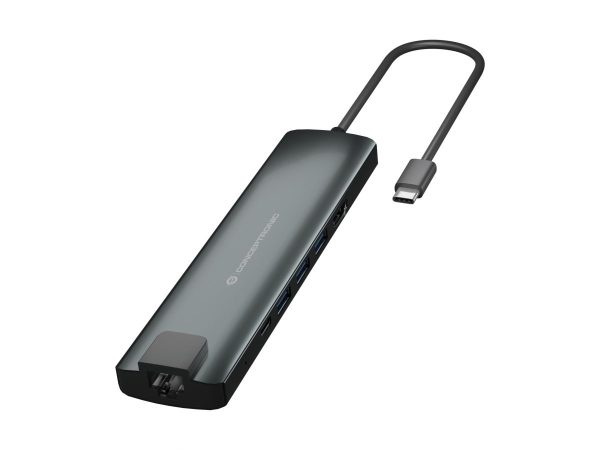 Conceptronic DONN06G 9 en 1 Estacion de Acoplamiento USB-C con 1x HDMI, 1x USB-C PD, 1x USB-C Datos, 3x USB 3.0, 1x SD, 1x MicroSD/TF, 1x Gigabit LAN