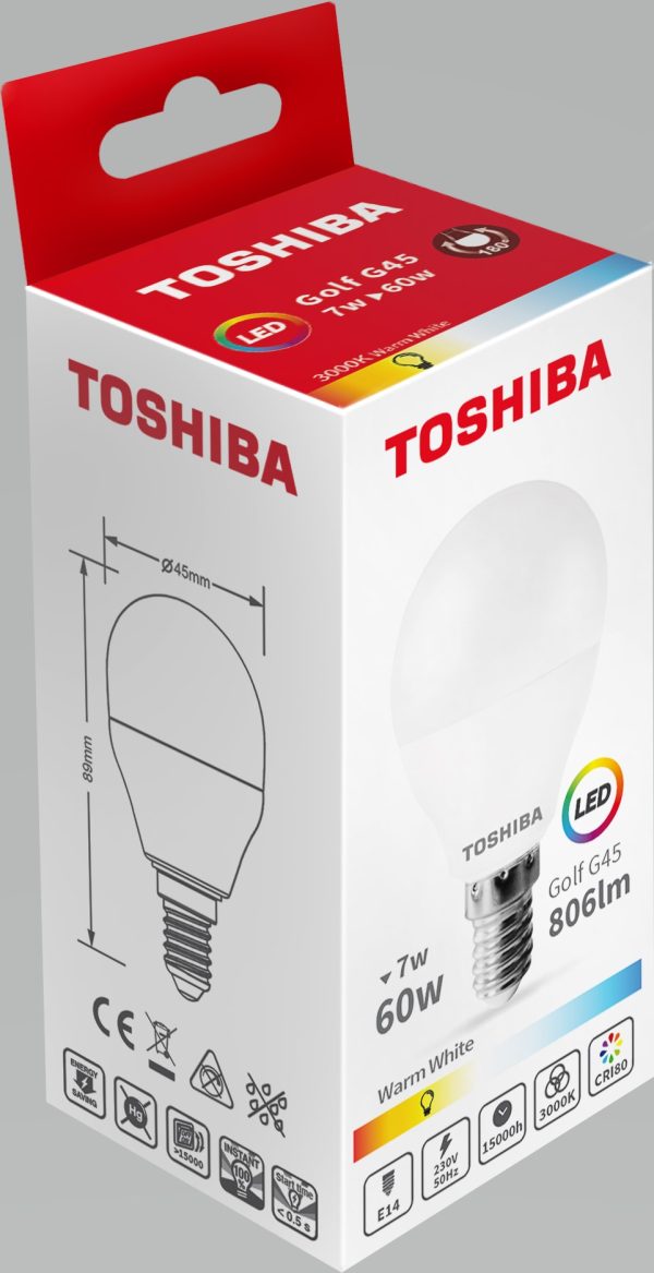 BOMBILLA LED TOSHIBA G45 E14 7W 3000K