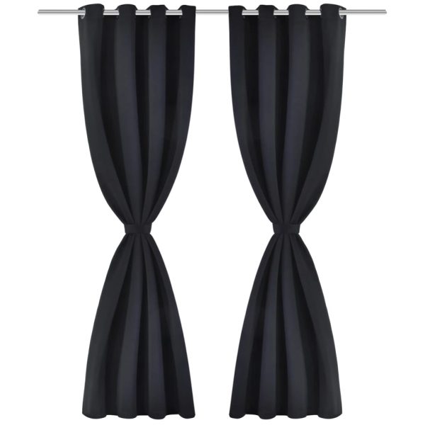 Cortinas blackout 2 pcs com ilhós de metal 135x175 cm preto - Image 2