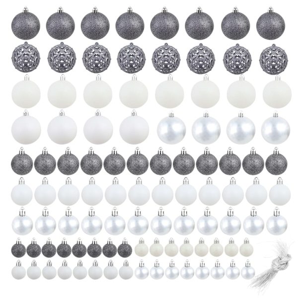 Conjunto de bolas de natal 100 pcs 3/4/6 cm branco/cinzento - Image 2