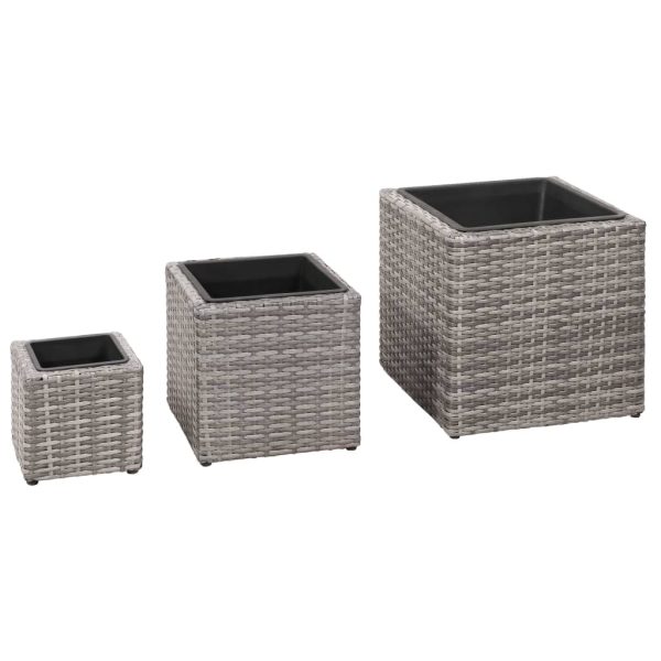 Vasos/floreiras de jardim elevados 3 pcs vime PE cinzento - Image 2