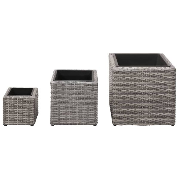 Vasos/floreiras de jardim elevados 3 pcs vime PE cinzento - Image 3