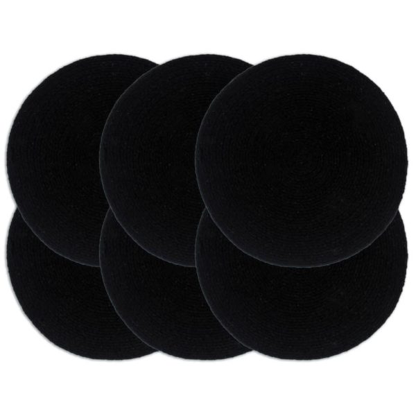 Individuais de mesa 6 pcs em algodão liso 38 cm redondo preto