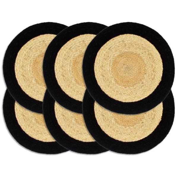 Individuais de mesa 6 pcs juta e algodão 38 cm natural e preto