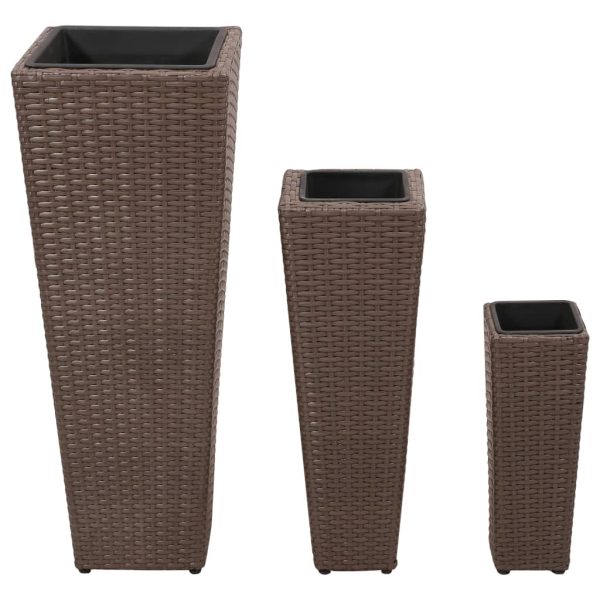 Floreiras de jardim altas 3 pcs vime PE castanho - Image 2