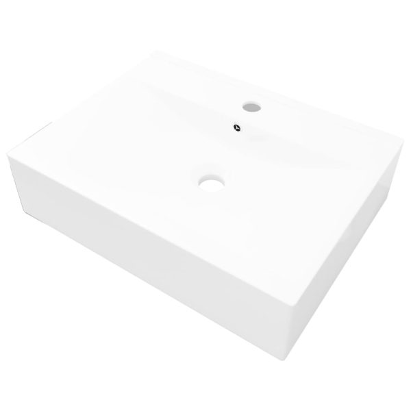 Lavatório cerâmico retangular luxososo branco, furo torneira 60x46cm - Image 2