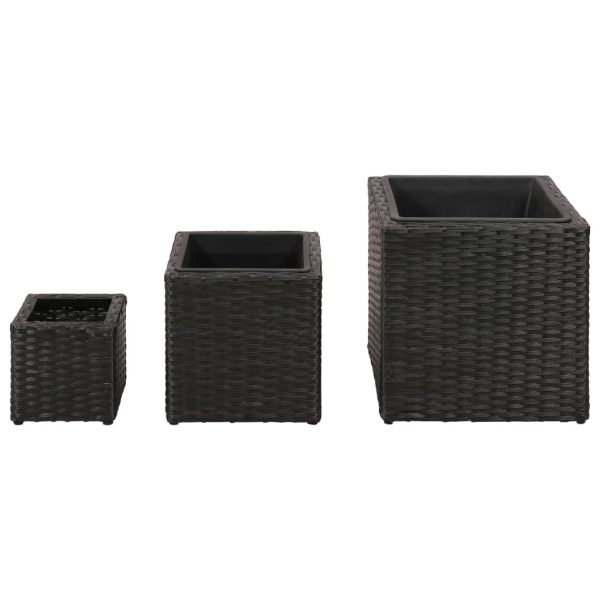 Vasos/floreiras de jardim 3 pcs vime PE preto - Image 2
