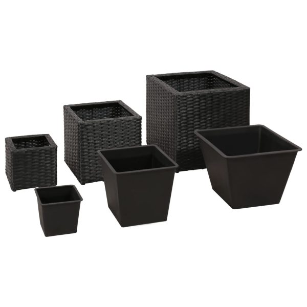 Vasos/floreiras de jardim 3 pcs vime PE preto - Image 3