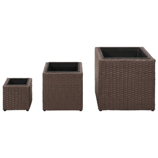 Vasos/floreiras de jardim 3 pcs vime PE castanho - Image 2