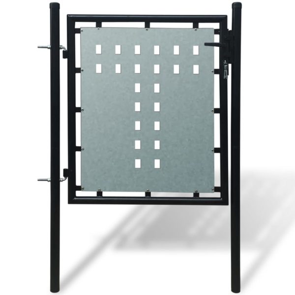 Portão de cerca com porta única 100x125 cm preto