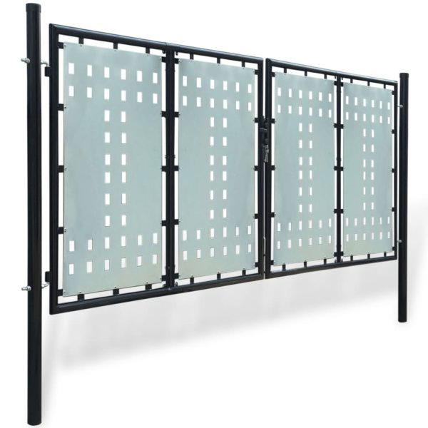 Portão de cerca com porta única 300x175 cm preto - Image 2