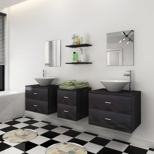 Móveis casa de banho 7 pcs e conjunto lavatório preto - Image 3