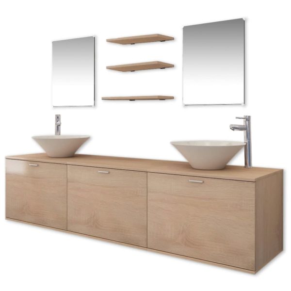 Conjunto móveis casa de banho 10 pcs com bacia e torneira bege - Image 2