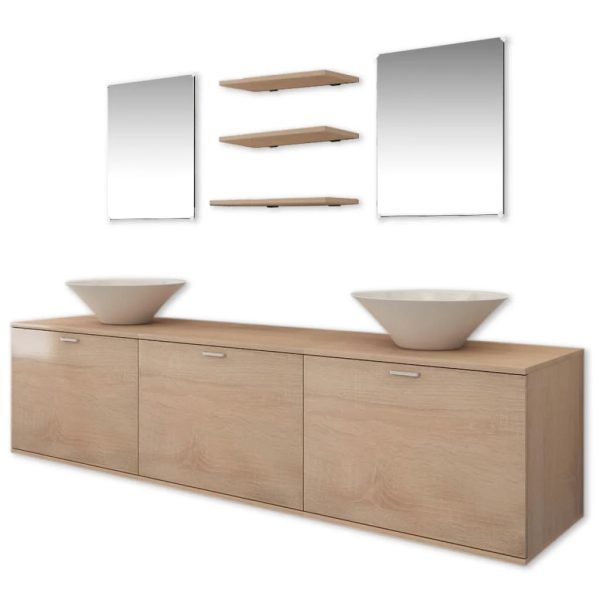 Conjunto móveis casa de banho 10 pcs com bacia e torneira bege - Image 3