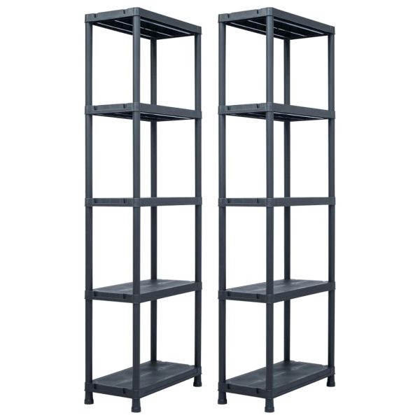 Estantes de arrumação 2 pcs preto 125 Kg 60x30x180 cm plástico