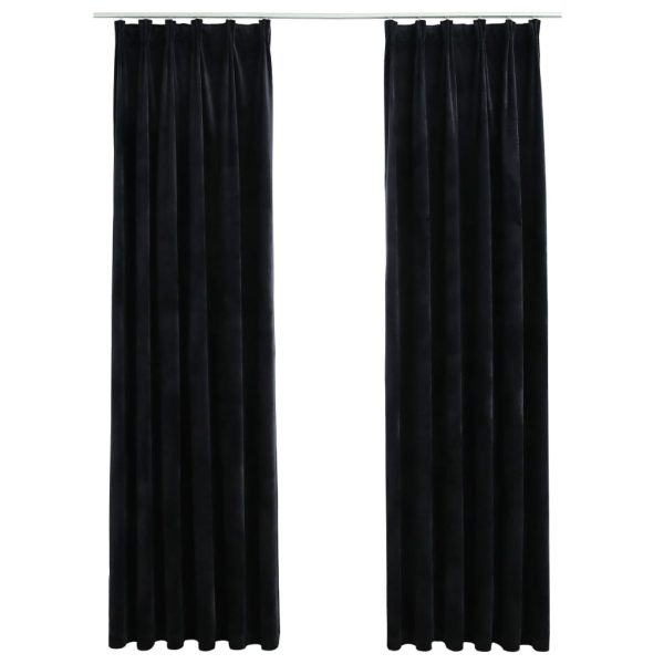 Cortinas blackout com ganchos 2 pcs 140x225 cm veludo preto - Image 2