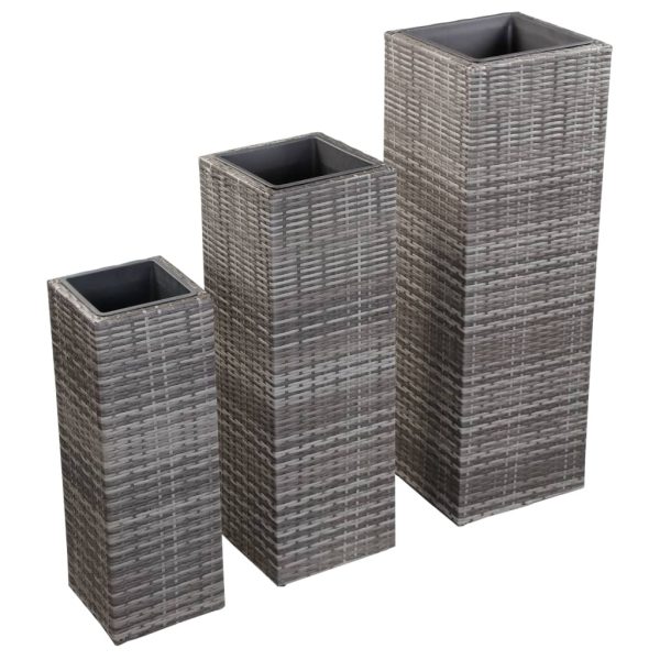 Vasos/floreiras de jardim 3 pcs vime PE cinzento