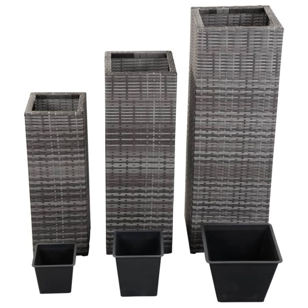 Vasos/floreiras de jardim 3 pcs vime PE cinzento - Image 3