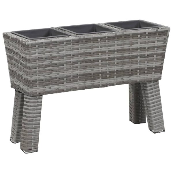 Floreira jardim c/ pernas e 3 vasos 72x25x50cm vime PE cinzento