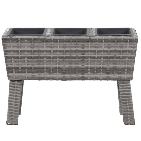 Floreira jardim c/ pernas e 3 vasos 72x25x50cm vime PE cinzento - Image 2