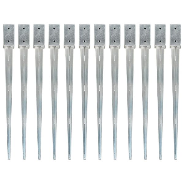 Estacas de enterrar 12 pcs 7x7x90 cm aço galvanizado prateado