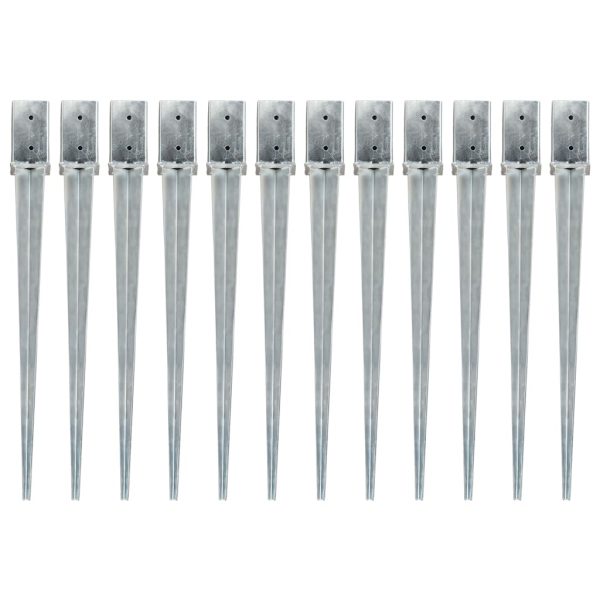 Estacas de enterrar 12 pcs 8x8x91 cm aço galvanizado prateado