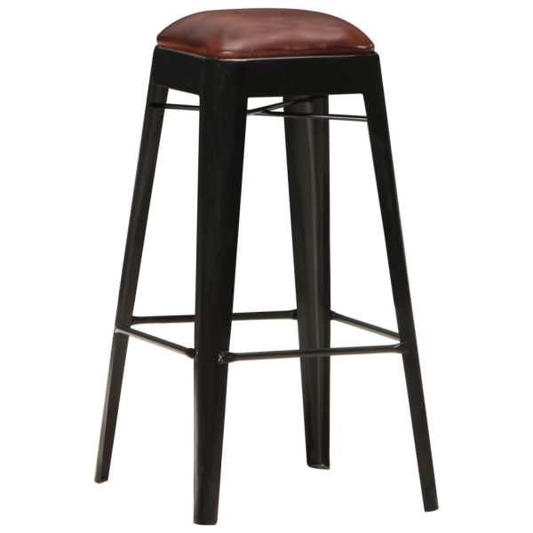 Bancos de bar 2 pcs couro genuíno preto - Image 2