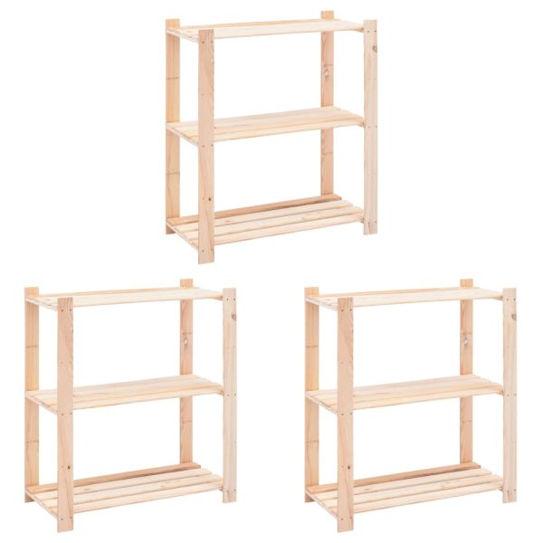 3 unidades arrumação 3 prateleiras 80x38x90cm pinho 150 kg
