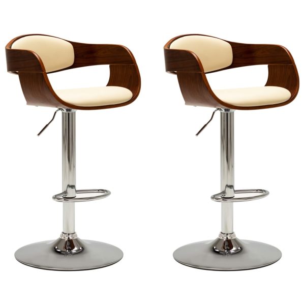 Bancos de bar 2 pcs madeira curvada e couro artificial creme - Image 2