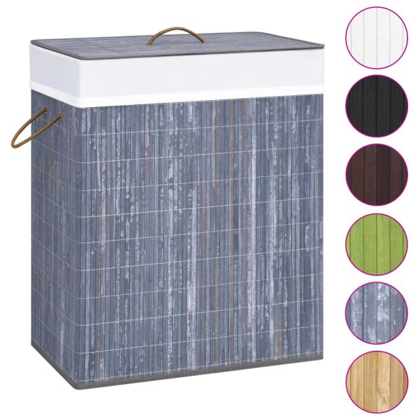 Cesto para roupa suja c/ 2 secções 100 L bambu cinzento - Image 2