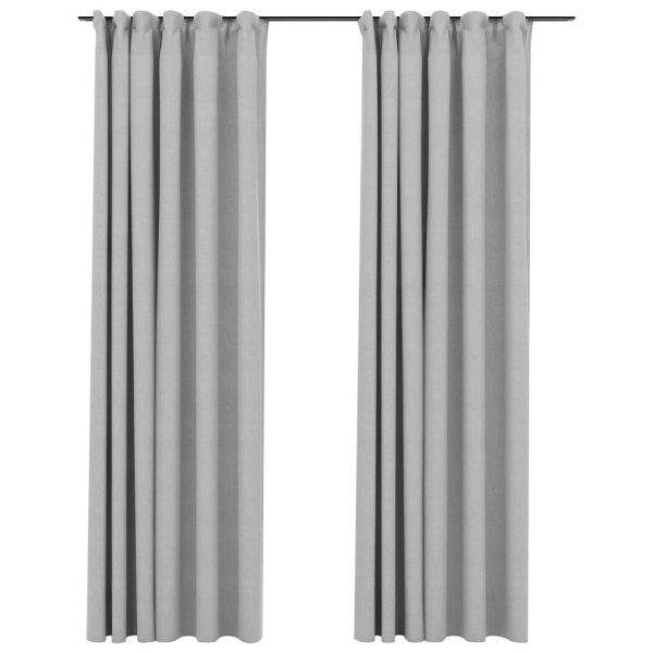 Cortinas opacas aspeto linho c/ ganchos 2pcs 140x245cm cinzento - Image 2