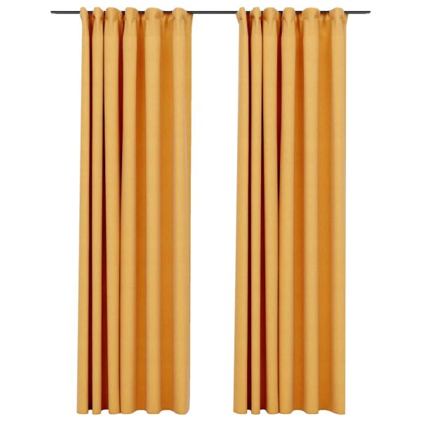 Cortinas opacas aspeto linho c/ ganchos 2 pcs 140x225cm amarelo - Image 2