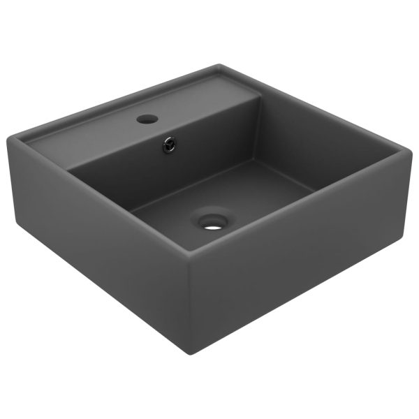 Lavatório luxuoso quadrado 41x41 cm cerâmica cinza-escuro mate - Image 2