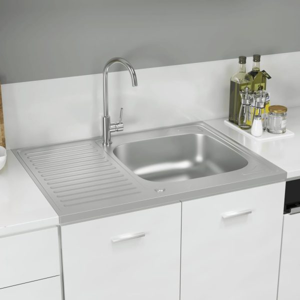 Lava-louça cozinha + escorredor 800x600x155mm aço inox prateado - Image 3
