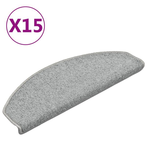 Tapete/carpete para degraus 15 pcs 65x24x4cm cinzento-claro - Image 2