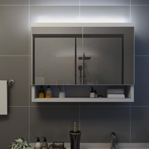 Armário espelhado casa de banho com LED 80x15x60 cm MDF branco - Image 3