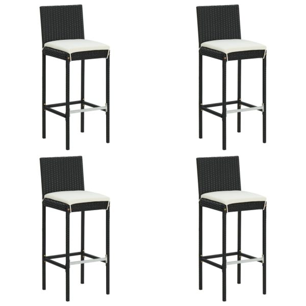 Bancos de bar com almofadões para jardim 4 pcs vime PE preto