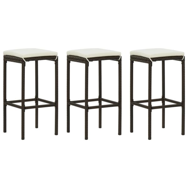 Bancos de bar com almofadões 3 pcs vime PE castanho