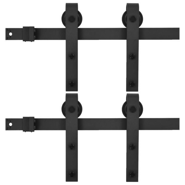 Kits de ferragens para porta deslizante 2 pcs 200 cm aço preto - Image 2