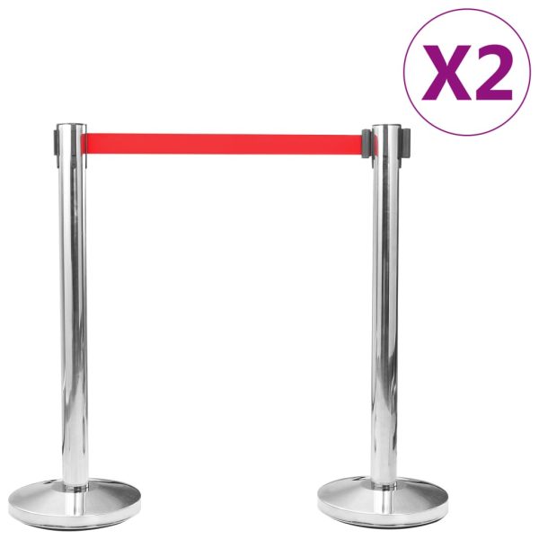 Postes separadores com fitas 4 pcs aço inoxidável prateado - Image 2