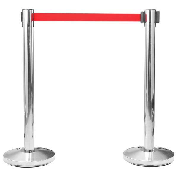 Postes separadores com fitas 4 pcs aço inoxidável prateado - Image 3