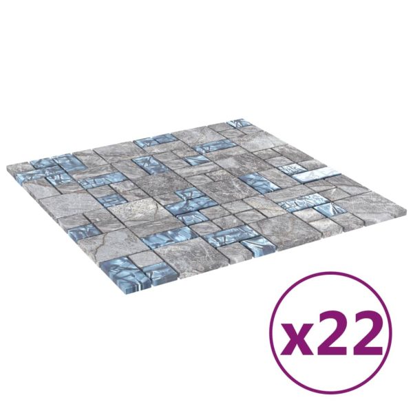 Ladrilhos mosaico 22 pcs 30x30cm vidro cinzento e azul - Image 2