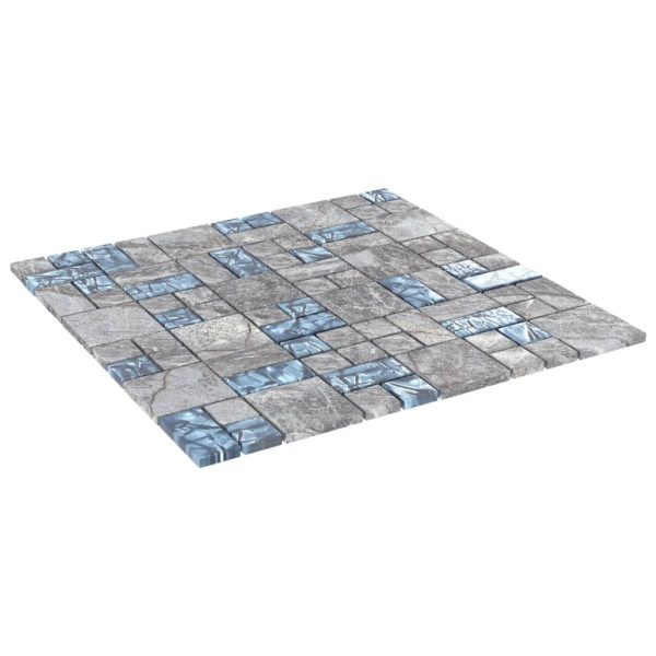 Ladrilhos mosaico 22 pcs 30x30cm vidro cinzento e azul - Image 3